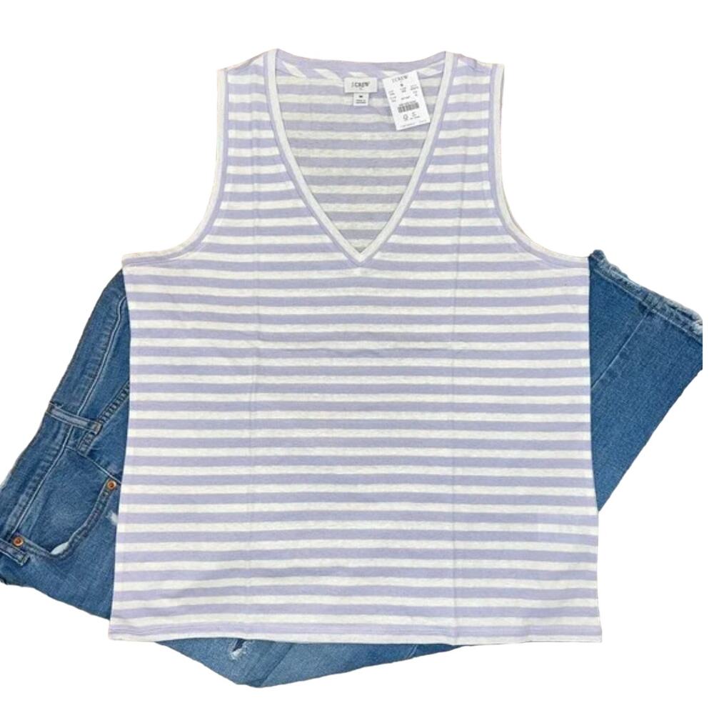 NWT J. Crew Purple Striped V-Neck Tank - SIZE LARGE